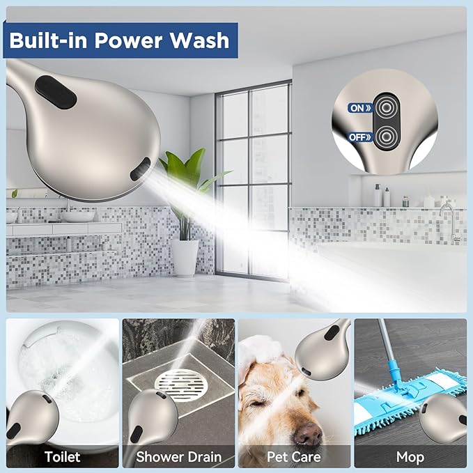 6-Mode High Pressure Handheld Shower Head with Power Wash, HOPOPRO High Flow Hand Held Showerhead Set with Built-in Power Spray to Clean Tub Tile Pets Bathroom Flooring