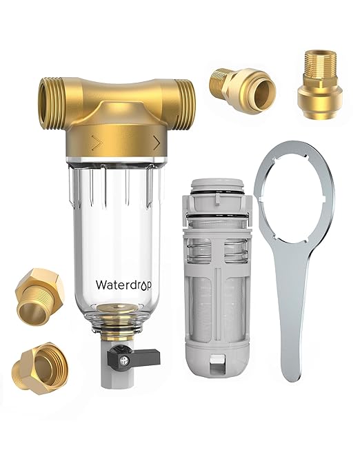 Waterdrop Spin Down Sediment Filter, Backwash Whole House Water Filter System for Well Water, 40-50 Micron, 1" MNPT + 3/4" FNPT + 3/4" MNPT, Traps Sand, BPA Free, WD-RPFK