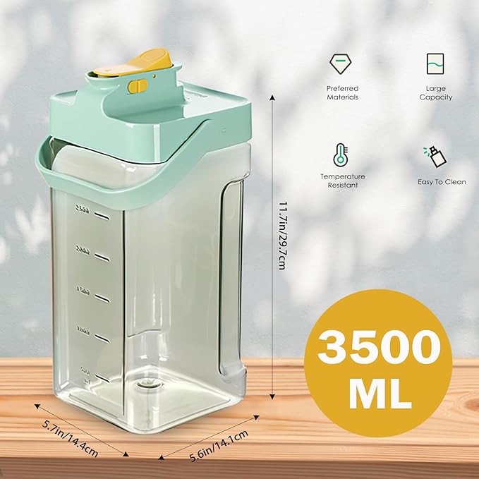 120 oz Cold Water Bottle, Clear Plastic Kettle with Lid, BPA-Free & Shatter-Resistant Refrigerator Pitcher, Perfect for Iced Tea, Sangria, Lemonade, Juice, Milk & More (Green)