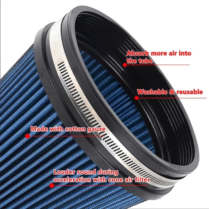 6" Inlet Cold Air Intake Filter Cone Replacement Performance Washable Clamp-On Dry Air Filters Blue (8" Tall)
