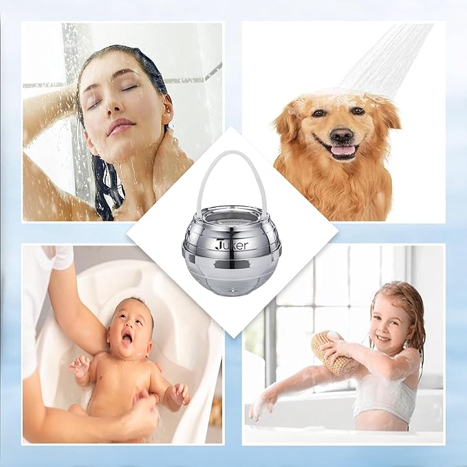 JUKER Bath Water Filter for Tub - 8 Stages-Bathtub Water Filter Removes Hundreds of Contaminants- Hard Water Softener- Improves Your Bath water for Healthier Skin, Hair and Nails Condition - Silver
