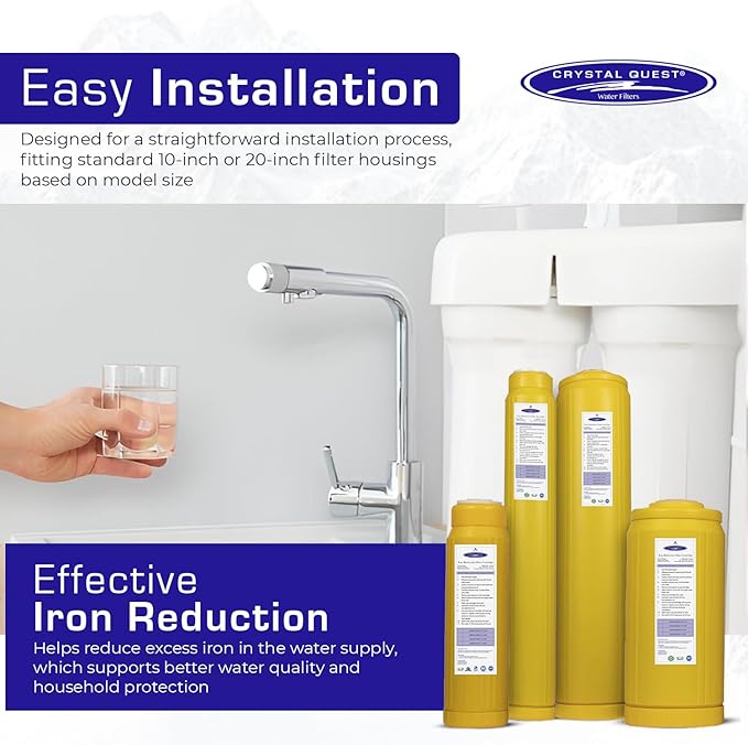 Crystal Quest Iron Filter Cartridge – Reduces Iron, Enhances Water Clarity, Protects Plumbing & Appliances, Long-Lasting Performance 2-7/8” x 20”