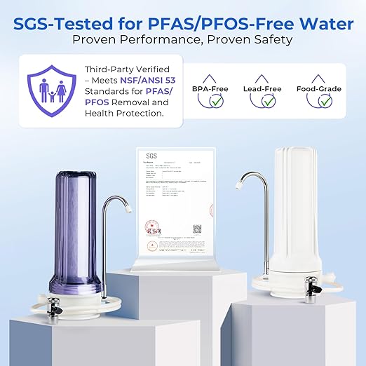 iSpring CKC1-PF 2.5" x 10" Countertop Water Filter, SGS-Tested Filter, Reduces PFAS, Chlorine, Odors - Easy Installation, Fits Most Faucets, Up to 12 Months, White (1 Filter Included)