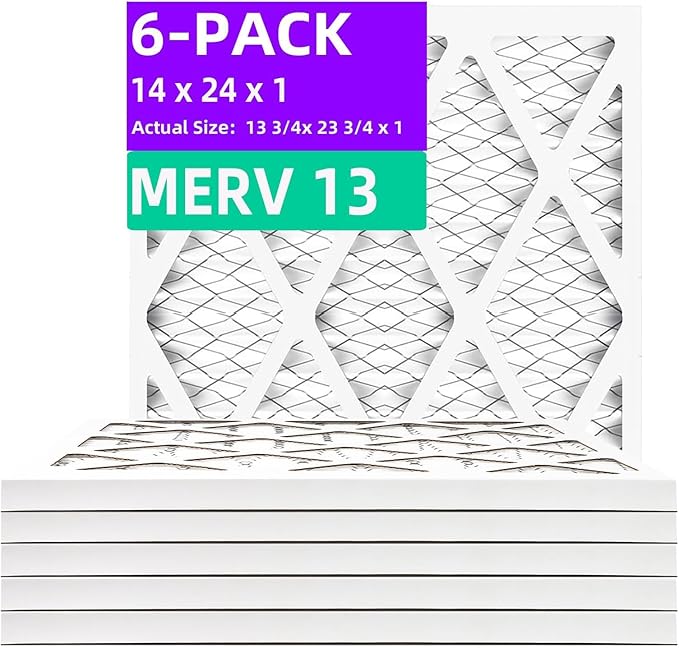 14x24x1 MERV 13 (6-Pack) Pleated Air Filter (Actual Size: 13.75" x 23.75" x 0.75") MPR 1900 & FPR 10, Furnace Air Filters