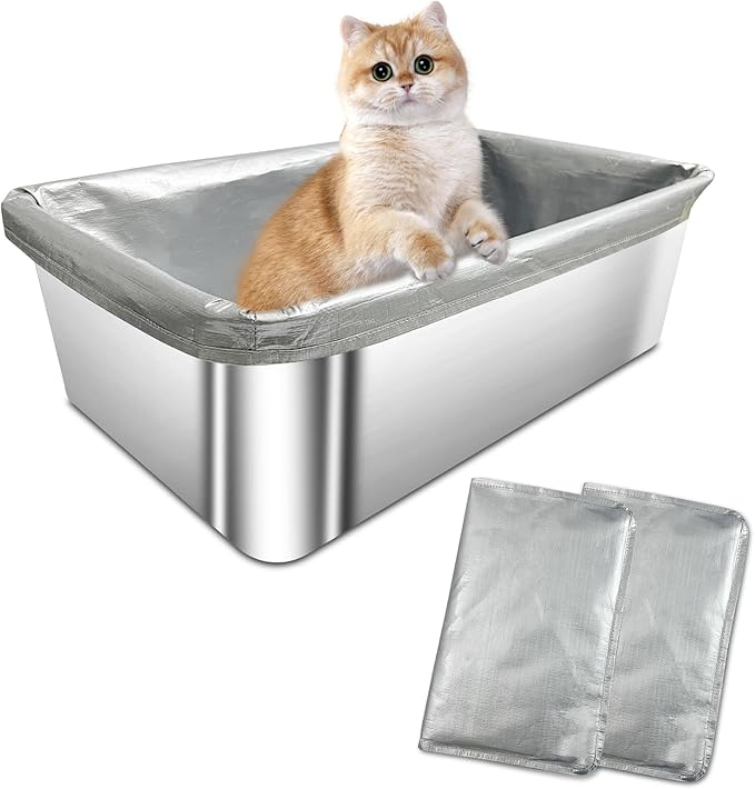 2 Pack Reusable Cat Litter Box Liners for Stainless Steel Boxes (Fits 6'' & 8'' Deep) - Scratch-Resistant & Waterproof Pan Protector, Extends Box Life, Easy to Clean with Non-Slip Design