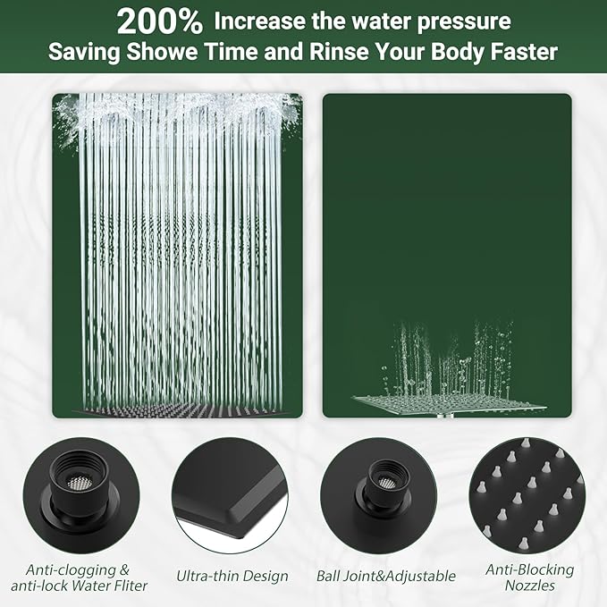 All Metal 3-Way Rain Shower Head,10 Spray High Pressure Showerhead Combo,Shower Filter Head For Hard Water, Adjustable Bar Upgrade Dual Shower Head-Reduces Dry Itchy Skin Black