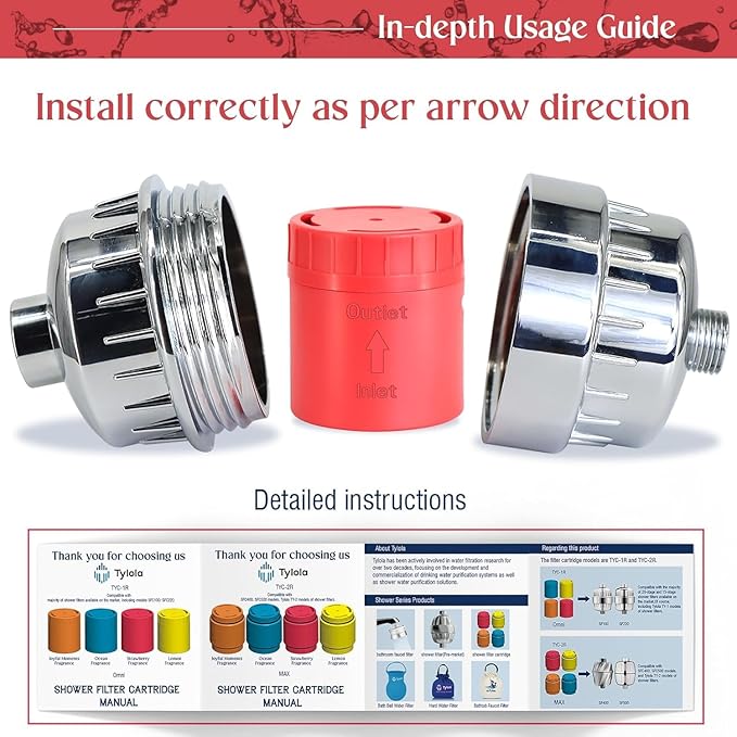 Long-Lasting Universal Shower Filter Replacement Cartridge–Fit Well-Known Shower Head Filters, Efficiently Remove Chlorine, Heavy Metals, Infused with Vitamin C Strawberry Scent （1 Pack）