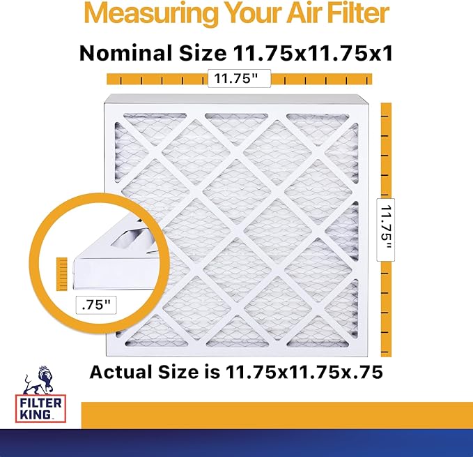 Filter King Air Filters 11.75x11.75x1 | 12 Pack | MERV 13 HVAC Pleated AC Furnace Filters | Air Purifier | Replacement Filters for Clean, Healthy & Fresh Environment | MADE IN USA