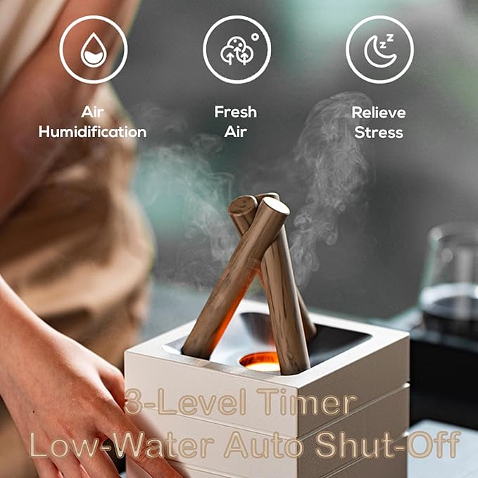 Flames Humidifier Essential Oil Diffuser, Bonfire Essential Oil Scent Diffuser Humidifier, Small USB Desktop Humidifiers with 7 Colors, Campfire Aromatherapy Diffusers for Home & Office (Black)