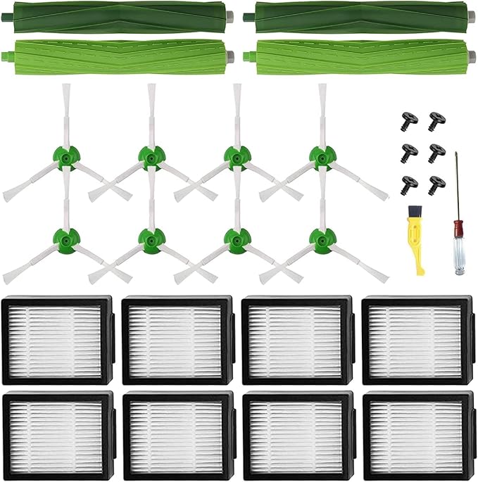 ANBOO 20 Pack Replacement Parts for iRobot Roomba E5 i3 i7 j7 i4 i7+ i3+ i4+ i6 i6+ i8 i8+ j7+/Plus E6 E7, E & I & j Series Vacuum Cleaner Accessories,2 Rubber Brushes 8 HEPA Filters 8 Side Brushes