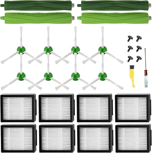 ANBOO 20 Pack Replacement Parts for iRobot Roomba E5 i3 i7 j7 i4 i7+ i3+ i4+ i6 i6+ i8 i8+ j7+/Plus E6 E7, E & I & j Series Vacuum Cleaner Accessories,2 Rubber Brushes 8 HEPA Filters 8 Side Brushes
