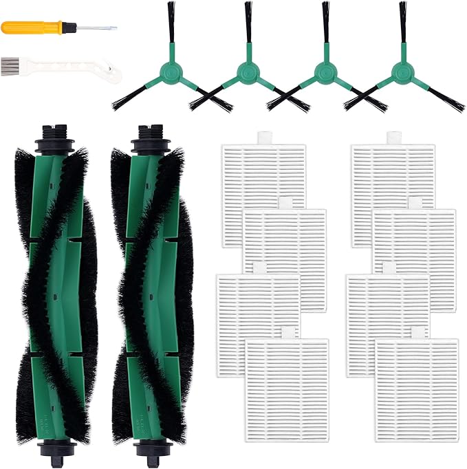Y0140 Replacement Parts Pack for iRobot Roomba Combo Essential Series Q011, Y0110, Q0120, Y0140 Robot Vacuum Cleaner, 2 Roller Brush, 8 Hepa Filters, 4 Side Brushes, 1 Cleaning Brush (14 Pcs/Pack)