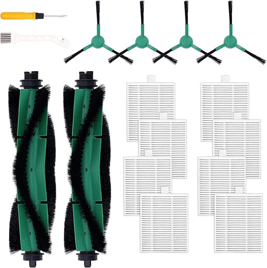 Y0140 Replacement Parts Pack for iRobot Roomba Combo Essential Series Q011, Y0110, Q0120, Y0140 Robot Vacuum Cleaner, 2 Roller Brush, 8 Hepa Filters, 4 Side Brushes, 1 Cleaning Brush (14 Pcs/Pack)