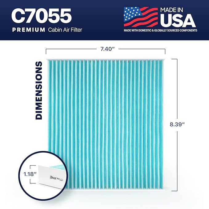 BNX TruFilter C7055 Cabin Air Filter, HEPA 99.97%, MADE IN USA, Compatible With Toyota Camry, Corolla, Highlander, RAV4, Tundra, Prius, 4Runner; Subaru Outback, Legacy; Lexus RX, GS, GX, IS, LS, ES