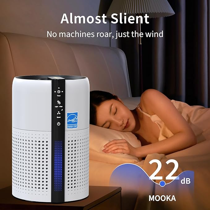 Air Purifier for Bedroom,Quiet 360°intake Air Purifiers for Pet Hair,allergies,Dust,Smoke,Smell,3-in-1 True HEPA Filter,Compatible with Bedroom/Office/Baby/Pet Room