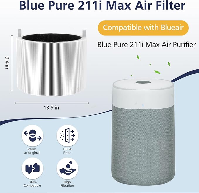 211i Max Replacement Filter Compatible with Blue Pure 211i Max Air Purifier, HEPA and Activated Carbon Replacement Filter, 1 Pack