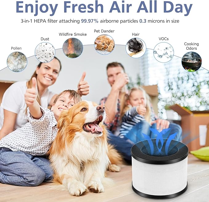 2 Pack TZ-K1 HEPA Replacement Filter Compatible with FreAire KN6391, Compatible with ToLife TZ-K1, Compatible with MK-01 MK-06, MJ012H, 3-in-1 HEPA Filter Replacement for Smoke Pollen, White