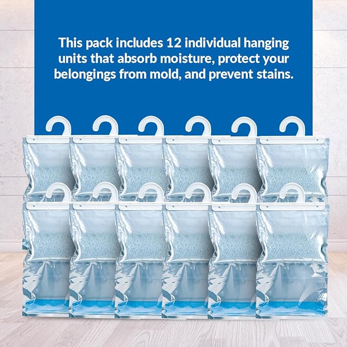 HUMYDRY® - Pack of 12 Hanging Dehumidifier Bags - Moisture Absorbers - 15.9 oz - Unscented - For Spaces Up to 200 sq. FT