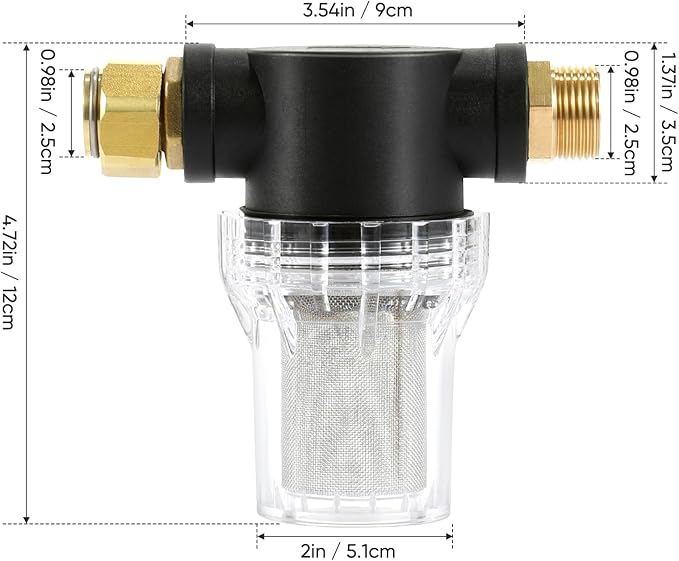 Garden Hose Filter Attachment Line Water Hose Filter with 3/4-inch（DN20） 40 Mesh Screen2Pcs O-Ring and PTFE Tape, Garden Hose Filter Pressure Washer Inlet for RV Camping Car Wash Water Hose
