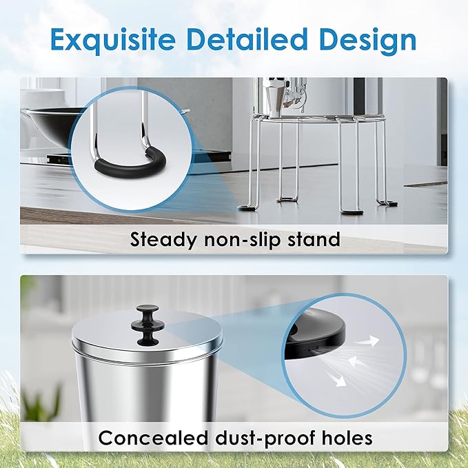 Waterdrop Gravity-fed Water Filter System, 2.25G Stainless-Steel System with 4 Filters, Metal Water Level Spigot and Stand, NSF/ANSI 42&372 Standard, Reduces Chlorine-King Tank for Emergencies