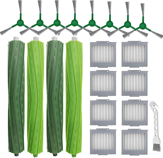 Replacement Part Kit for iRobot Roomba max 705 vac/Plus 504 Vac Vacuum Cleaner, 2 Rubber Brush 8 Filter 8 Side Brushes