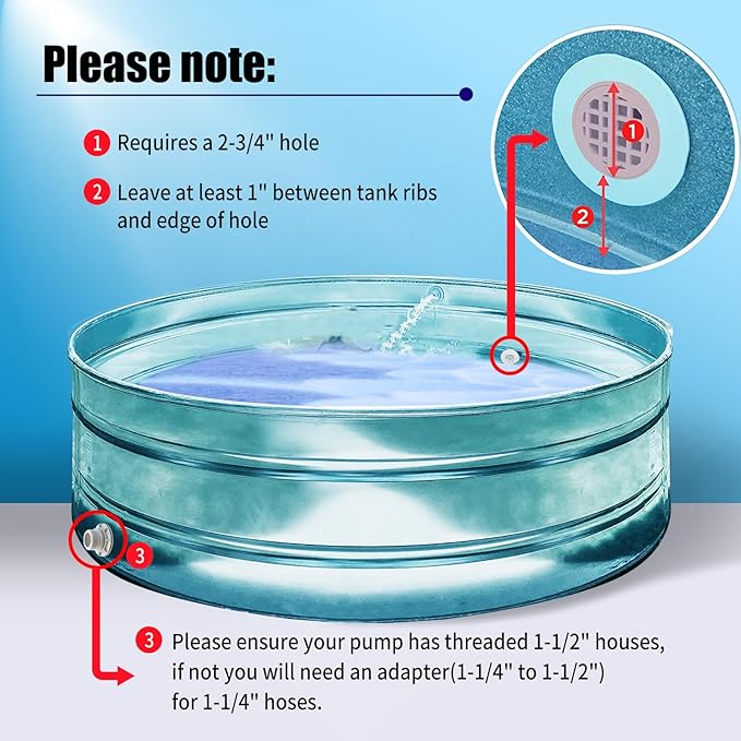 2Pcs Threaded Inlet Strainer Kit Compatible with Intex Filter Pumps w/ 1-1/2" Hoses,Incl Rubber Washer and Strainer Nut,Inlet Strainer use for Stock Tank Pools & Above Ground Pool