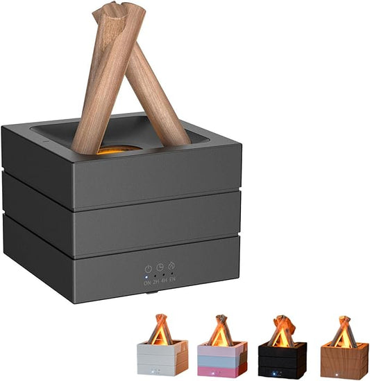 Flames Humidifier Essential Oil Diffuser, Bonfire Essential Oil Scent Diffuser Humidifier, Small USB Desktop Humidifiers with 7 Colors, Campfire Aromatherapy Diffusers for Home & Office (Black)