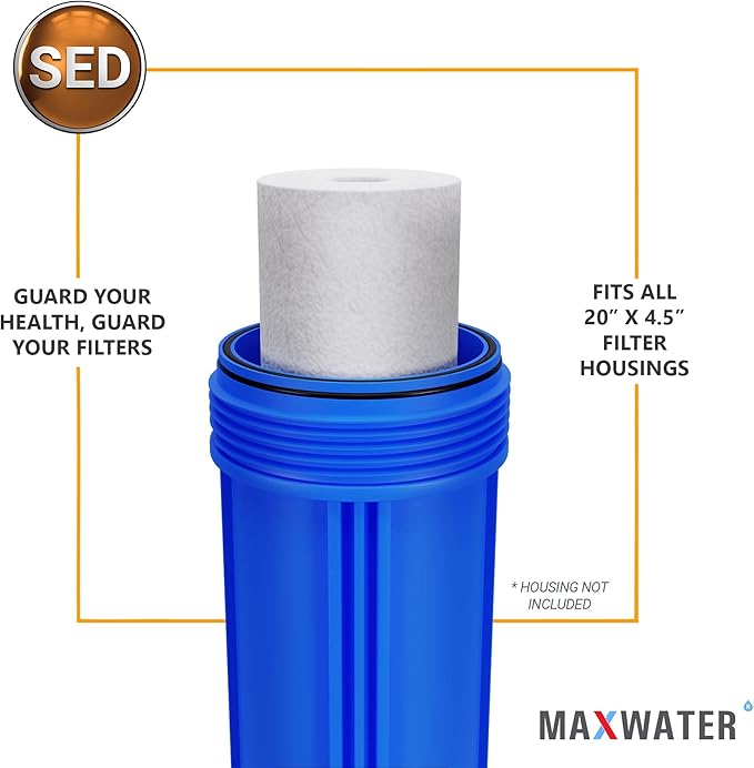 Max Water 10 Micron 20 x 4.5 Sediment Filter 20 inch Whole House BB Water Filteration System Replacement Compatible Cartridge DGD-5005-20, FP25B, AP810-6, FPMB5-20, P5-20, 155358-43, SDC-45-2005