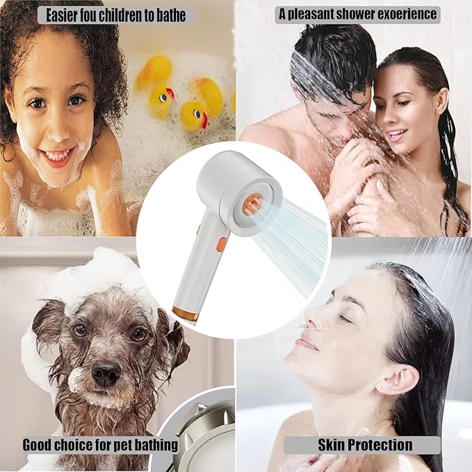 High Pressure Shower Head with Handheld,Shower Head with Filter with Pause Switch Water Saving Filter Showerhead, Showerhead Set with Hose, Bracket and Cotton Filter, Make Bathing Healthier (white)