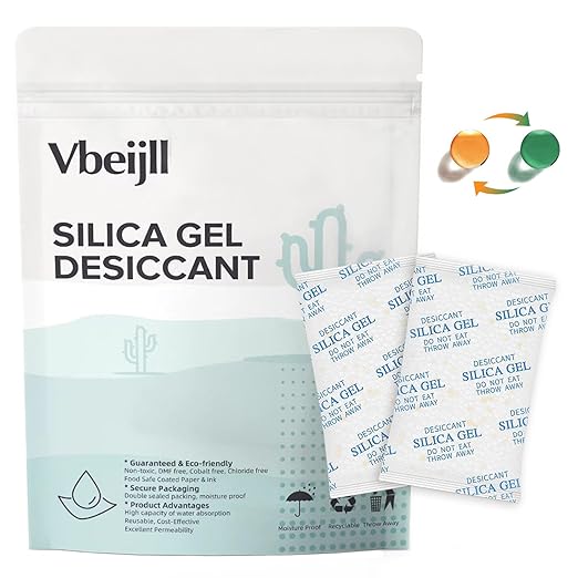 100 Gram 5 Pcs (Color-Indicating) Silica Gel Packets, Premium Food Grade Desiccant, Rechargeable Moisture Absorbers for Car, Storage Bins, Suitcase, Safe, 3D Filaments, Electronics