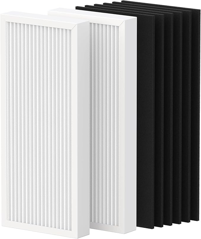 990051000 Replacement Filter Compatible with Hamilton Beach TrueAir Air Purifier 04383 04384 04385 04386, 2 Filter & 6 Carbon Filters