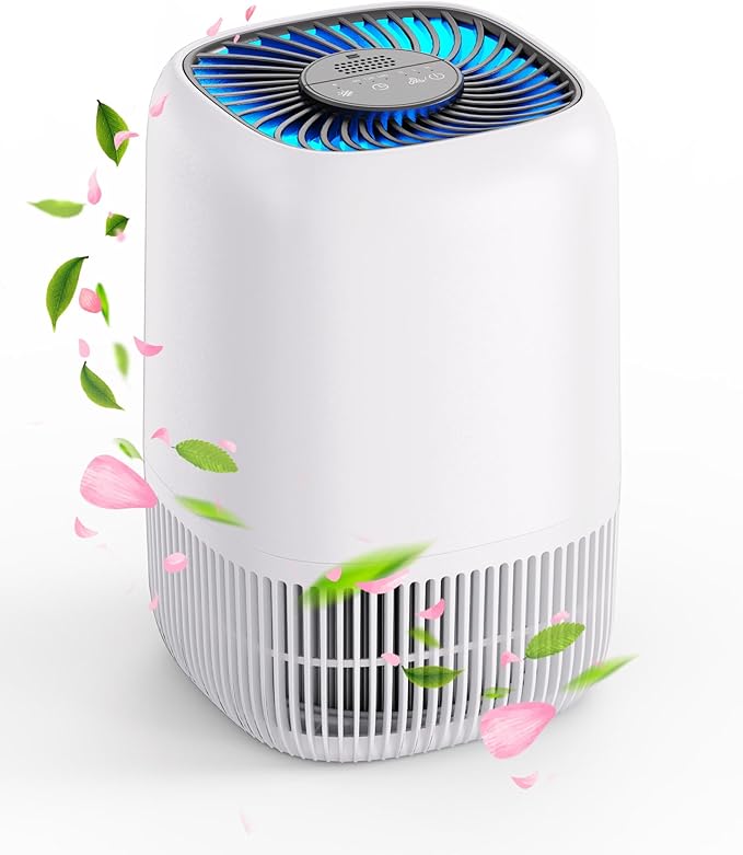Air Purifiers for Home with H13 True HEPA Filter Up to 1076 Ft² for Pet Hair, Odors, Pollen, Smoke, Compact Air Cleaner with 3 Speeds, Timer, Aroma Quiet 360°Intake Filter, White
