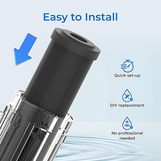 Waterdrop 2.5" x 10" Whole House CTO Carbon Water Filter Cartridge, 1 Micron Carbon Sediment Water Filter Replacement for DuPont® WFPFC8002, Culligan® D-10A, CBC-10, GE® FXWTC, GXWH20T, Pack of 4