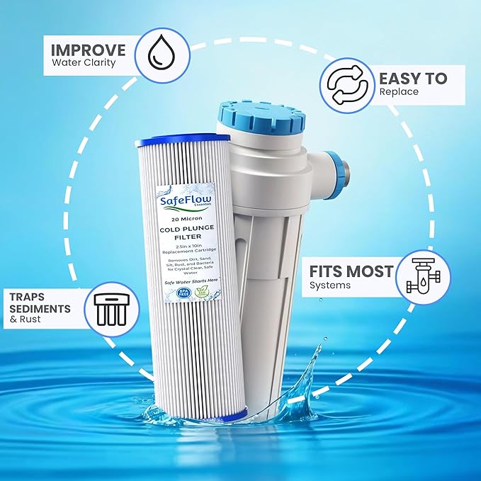 10in Ice Bath Chiller Filters 20 Micron 10" x 2.5" Water Filter Replacement Cartridge – Fits Ice Pod Cold Plunge Water Chiller, Cold Plunge Filters, Water Filter for Cold Plunge (6)