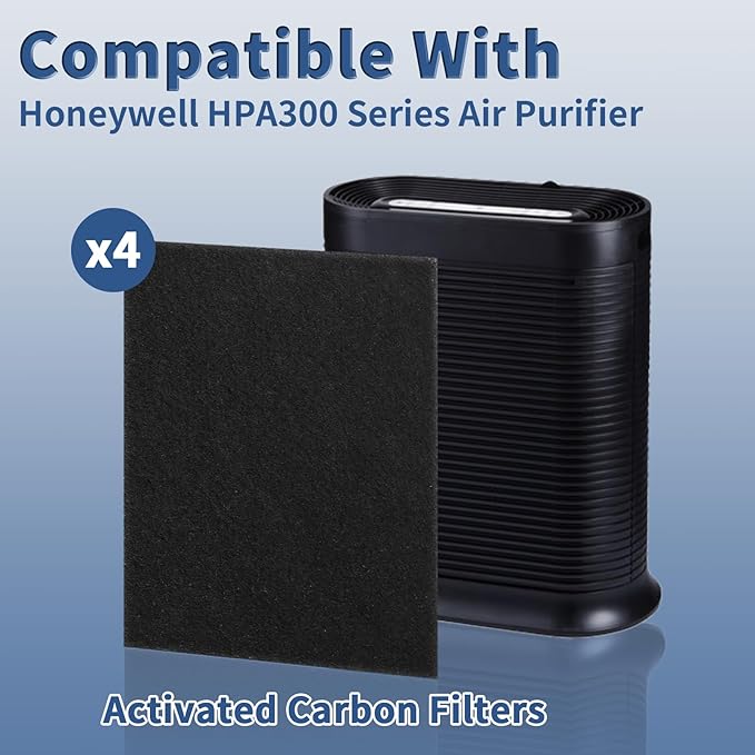 HRF-A300 Pre Filter A Replacement for Honeywell HEPA Air Purifier HPA300 Series, Funmit 4 Pack Precut Activated Carbon Pre Filter Replacement Compatible with Honeywell Air Purifier Prefilter A
