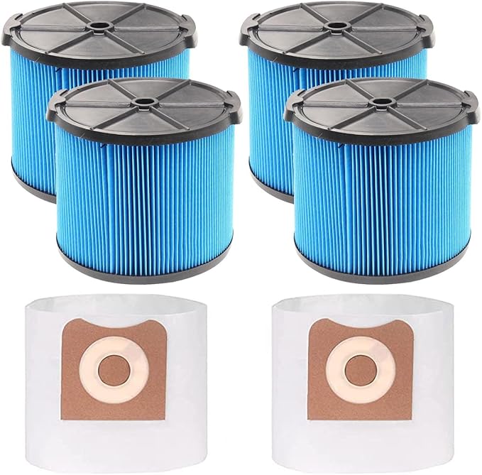 ANBOO 4 Pack VF3500 Replacement Filters for Ridgid Shop Vac 3-4.5 Gallon Wet/Dry Vacuum Cleaners + 2 Pack VF3501 Vacuum Filter Bags Compatible with Shop Vac 3-4.5 Gallon Vacuums
