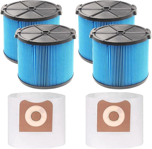 ANBOO 4 Pack VF3500 Replacement Filters for Ridgid Shop Vac 3-4.5 Gallon Wet/Dry Vacuum Cleaners + 2 Pack VF3501 Vacuum Filter Bags Compatible with Shop Vac 3-4.5 Gallon Vacuums
