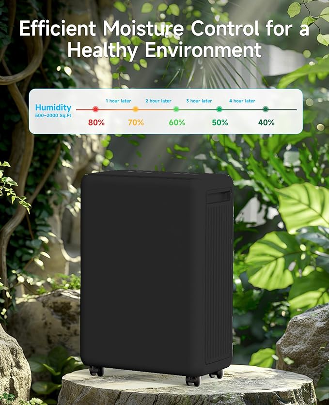 2000 Sq. Ft Dehumidifier for Basement, 30 Pint Dehumidifiers for Home, Bedroom and Bathroom, 3 Modes Dehumidifier with Drain Hose, Smart Humidity Control, 24H Timer (Black)