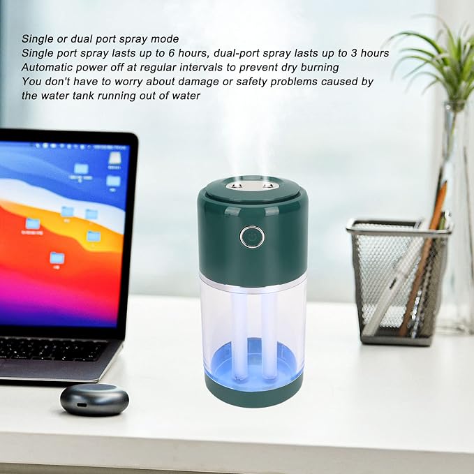 FLEXMAN Portable Mini Humidifier, 520ml Fast Humidification, 20Db Quiet, Automatic Power Off USB Humidifier with Two Spray Modes for Nursery, Bedroom, Office (Green)