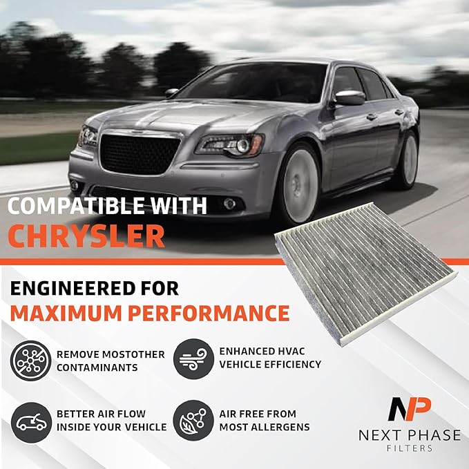 Carbon Cabin Air Filter Replacement - Pack of 1 - Made in USA - Compatible with 2015-2017 Chrysler 200 2.4L & 3.6L, 2014-2018 Jeep Cherokee 2.4L & 3.2L - Replaces 68223044AA