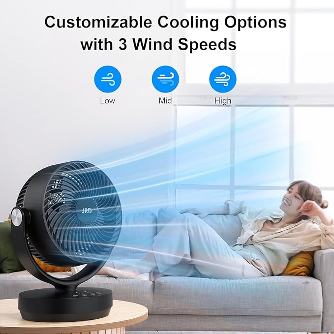 JRD Air Circulator Fan for Bedroom, 13Inch 28dB Quiet Table Fan with Remote, 90°Oscillating Fan, 120° Adjustable Tilt, 3 Speeds, 7H Timer, Powerful Desk Fan for Whole Room Home Office