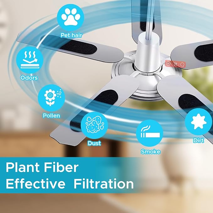 Ceiling Fan Air Filter -15 Pack Activated Coconut Shell Carbon Unscented Air Purifier Universal Rounded Rectangle Easy-Stick Ceiling Fan Blade Filters for Home Living Room Bedroom Office
