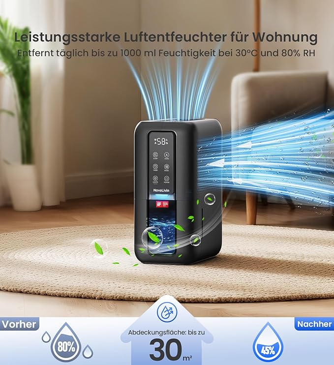 Dehumidifiers for Bathroom with Moisture Absorber Bag Reusable, 68 OZ Water Tank Portable Quiet Dehumidifier for Bedroom with Auto Shut Off, 7 Colors LED Light for Home, RV, Garage, apartment, Black