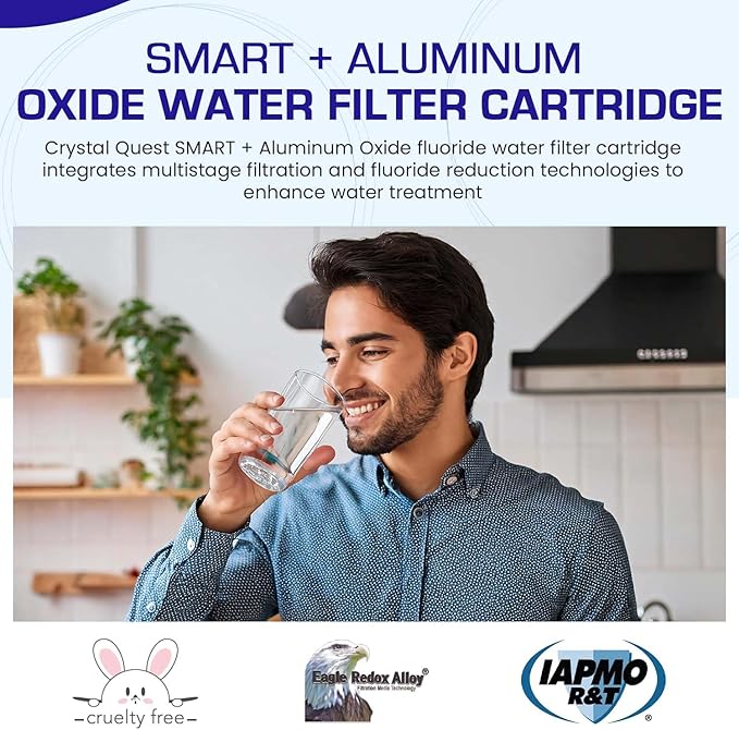 Crystal Quest SMART + Aluminum Oxide Water Filter Cartridge – Reduces Fluoride & Chlorine – 1-Micron Filtration for Clean, Great-Tasting Water – Long-Lasting Performance 2-7/8" x 9-3/4"