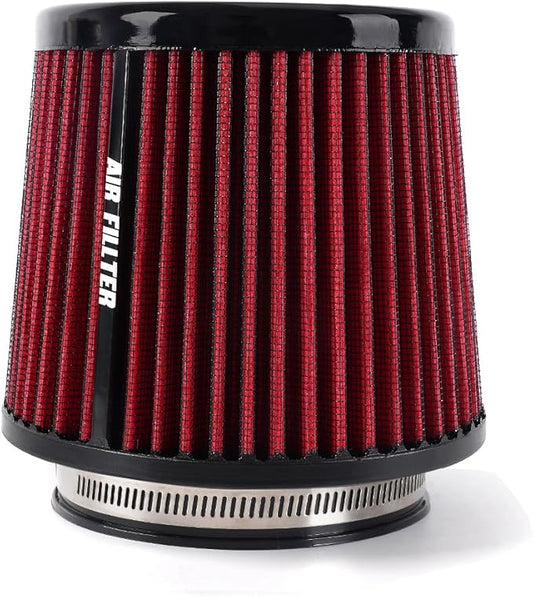 4-Inch Cold Air Intake Filter - Washable, High Performance, 3" or 3-1/2" or 4" Clamp-On Replacement Cone Air Filter Universal 3 Sizes in 1 Red