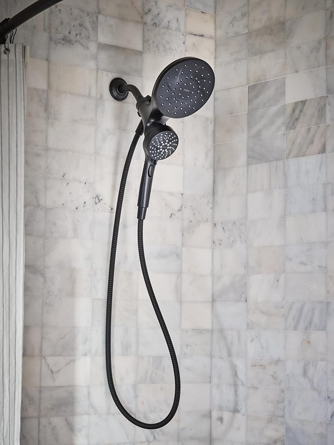 Moen Engage Matte Black 2.5 GPM Handheld Showerhead and Rain Shower 2-in-1 Combo Featuring Magnetic Docking System and Metal Hose, 26009BL