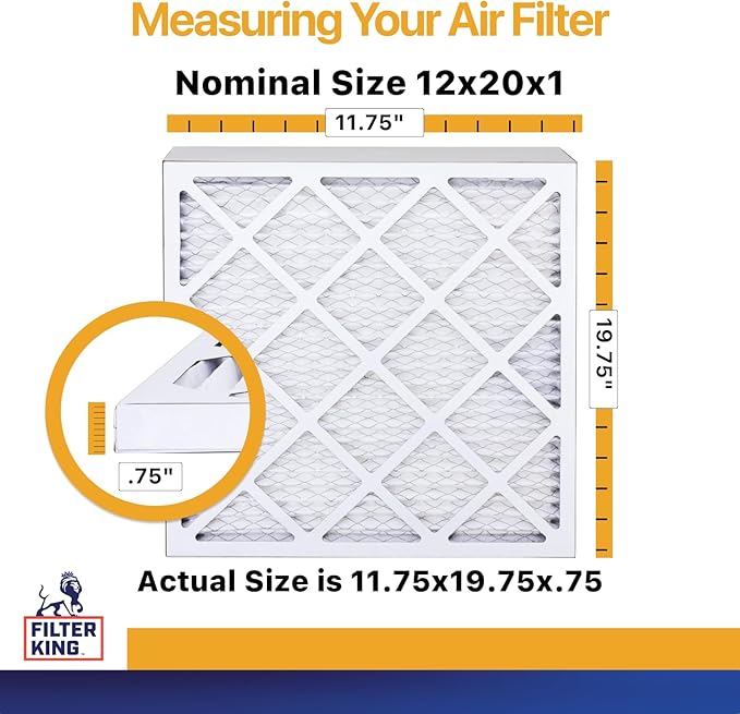 Filter King 12x20x1 Air Filter | 12-PACK | MERV 13 HVAC Pleated A/C Furnace Filters | MADE IN USA | Actual Size: 11.75 x 19.75 x .75"