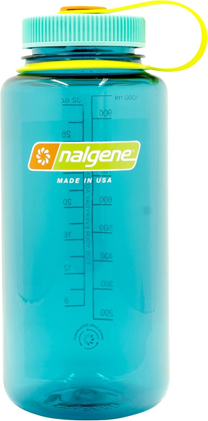 Nalgene Sustain Tritan BPA-Free Water Bottle Made with Material Derived from 50% Plastic Waste (using ISCC certified mass balance), 32 OZ, Wide Mouth, Cerulean