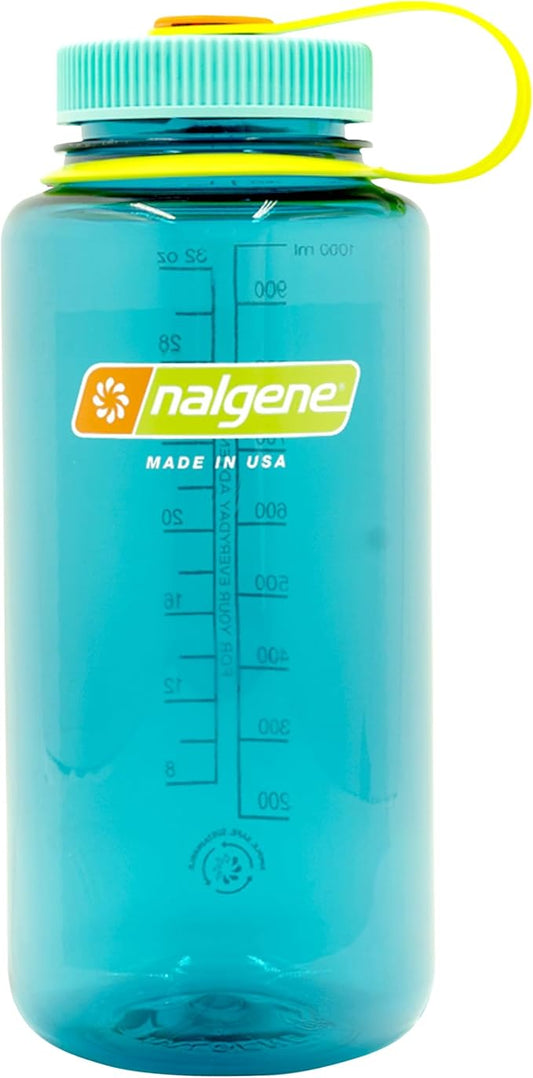 Nalgene Sustain Tritan BPA-Free Water Bottle Made with Material Derived from 50% Plastic Waste (using ISCC certified mass balance), 32 OZ, Wide Mouth, Cerulean
