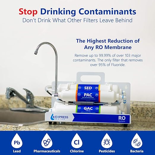 Express Water EZRO5 Countertop Reverse Osmosis Water Filtration System, Simple Set Up Faucet Filter, White